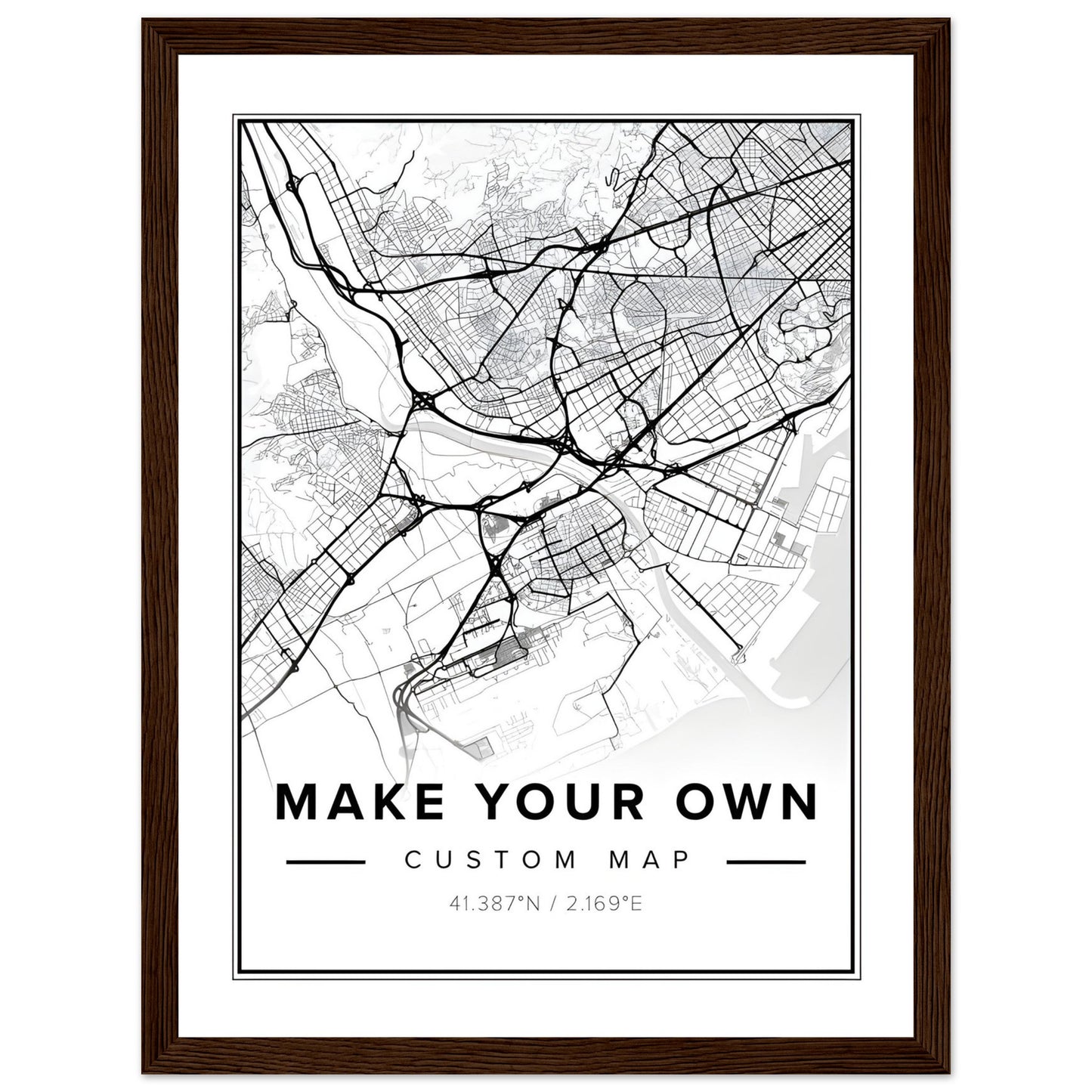 Custom Map Poster. (READY-TO-HANG WOODEN FRAMED)